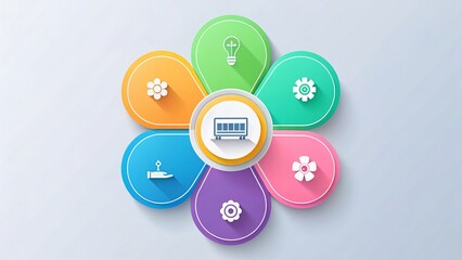 Flat Style Supply Chain Management Infographic: Circular Flower Design with 5 Key Points