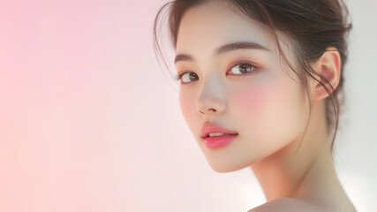 Fototapeta premium Portrait of beautiful natural Asian woman with perfect healthy skin 