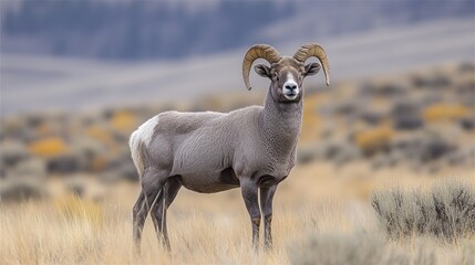 Naklejka premium Majestic Bighorn Sheep in Open Field