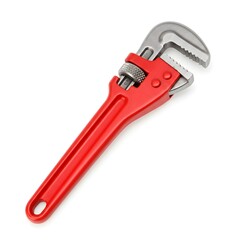 Plumber&rsquo;s pipe wrench with red handle on white background