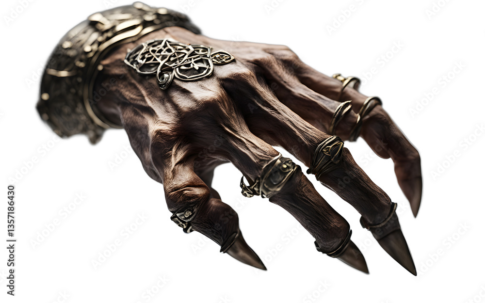 Poster werewolf claw with enchanted runes, isolated on a empty plain background
