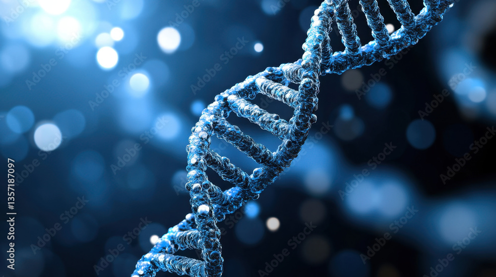 Poster a striking representation of a dna double helix in various shades of blue, showcasing its complex st
