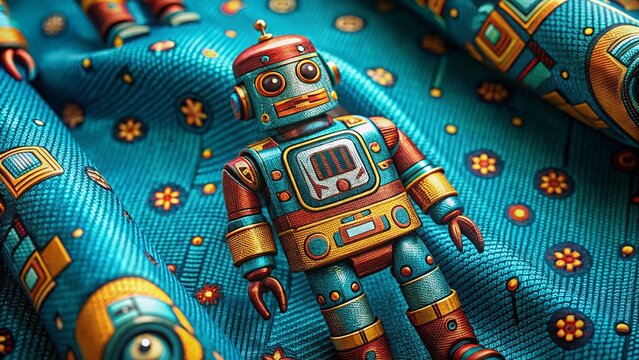 Futuristic Robot Pattern Fabric Texture - Close-up Detailed Shot
