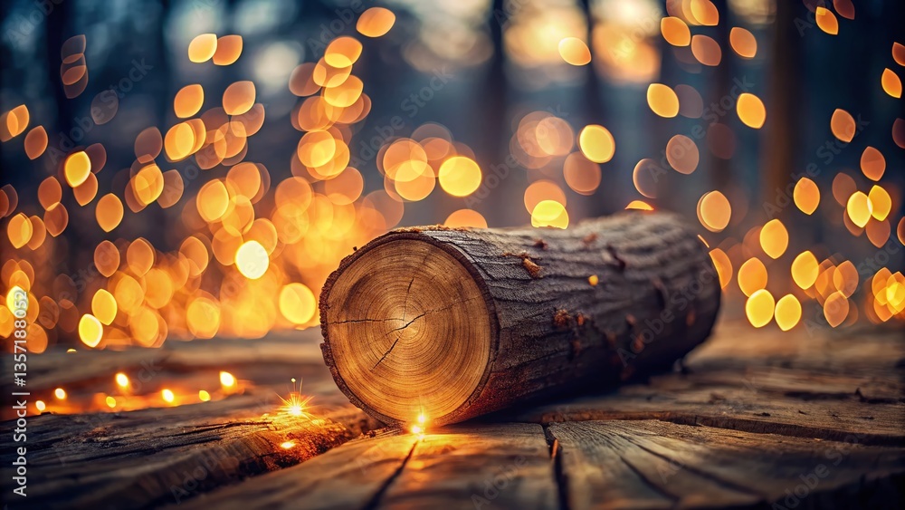 Aufkleber bokeh lights abstract background with clipped log silhouette