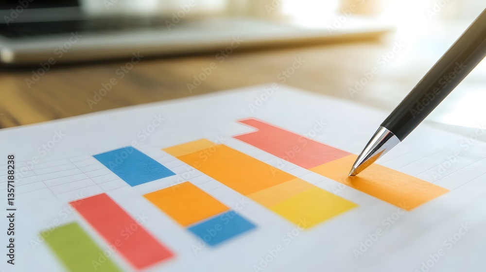 Aufkleber analysis and insights: a close-up shot showcasing a detailed graph and pen on a desk, embodying the 