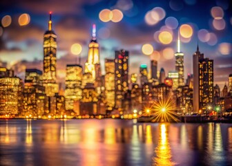 Obraz premium Bokeh NYC Skyline: Romantic Night View of City Lights