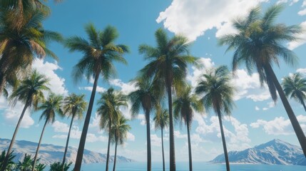 Obraz premium Tropical Paradise: Palm Trees under a Sunny Sky