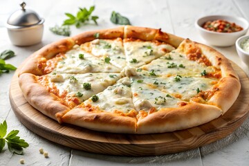 four cheese pizza in white background