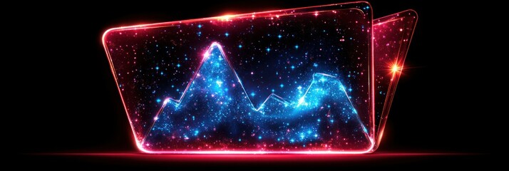 Abstract glowing file folder with mountain range