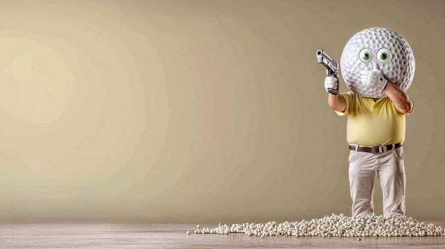 Funny golfer with golf ball head - Powered by Adobe
