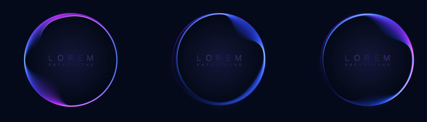 Abstract neon circles with smooth light transition effects on a dark background. Futuristic design. Vector graphics.