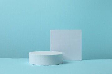 White podiums on a blue background