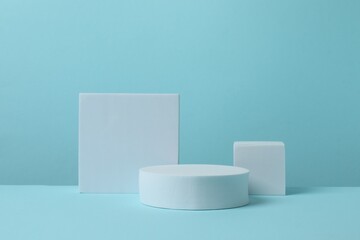 White podiums on a blue background