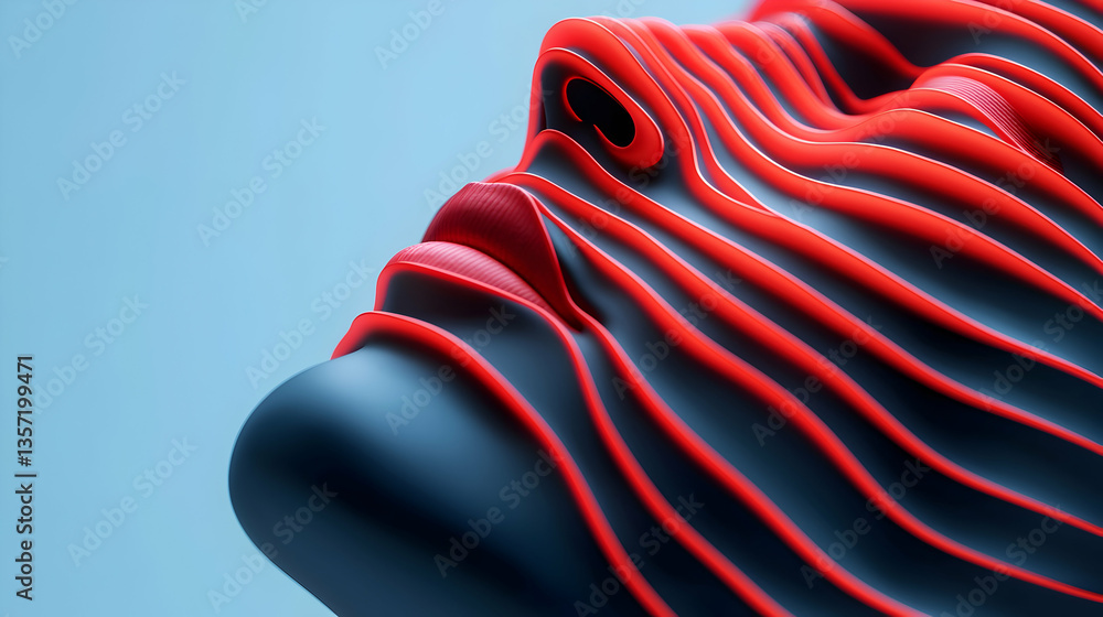 Poster digital profile of a human face with data connections: red lines on blue background