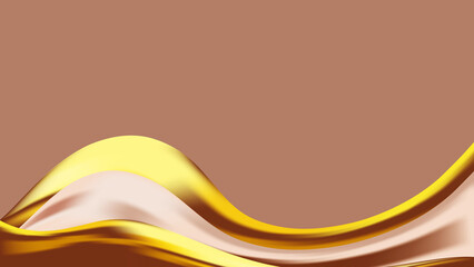 Abstract brown beige Mocha Mousse background with bright golden wave. shiny backdrop. Luxury card. Color gold gradient. Banner, poster. Copy space. Pop art wallpaper. Textured effect. Wealth. Template