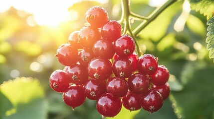 Red currant cluster on vine