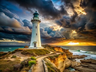 Naklejka premium Castle Point Lighthouse, New Zealand: Dramatic Coastal Landscape Photography