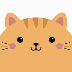 Cute orange cat. Funny square head face. Cartoon baby pet character. Peeking kitten head. Kawaii funny animal. Greeting card. Notebook cover, tshirt sticker print. White background. Flat design Vector