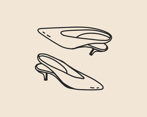Line art woman shoe heels. Coquette whimsical hand drawn doodle sketch of fashion wedding shoes. Vector outline illustration