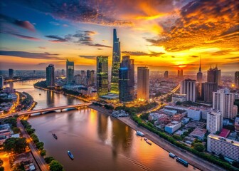 Ho Chi Minh City Skyline Drone Photography: Stunning Aerial View of Modern Metropolis at Sunset