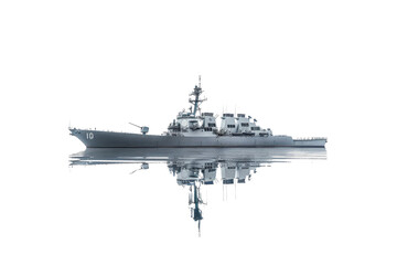 A powerful warship sailing on a calm blue ocean.