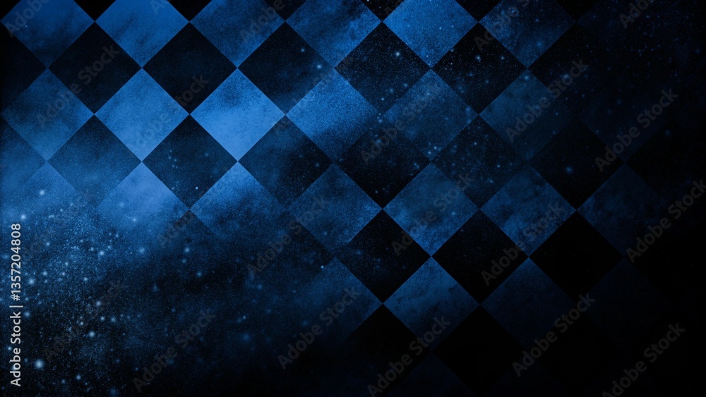 Poster checkered flag graphic design with an abstract background of blue dust and particles, a dynamic raci