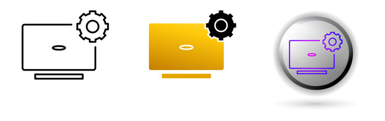 Fototapeta premium Laptop Icon concept of productivity, work and professional environment. Various styles of outline, solid and glossy effects, ideal for business presentations, corporate websites etc.