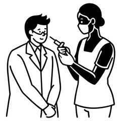 A silhouette of a doctor administering a vaccine shot to a patient