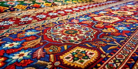Close-up Candid Shot of Vibrant Oriental Rug Details, Traditional Persian Carpet Design