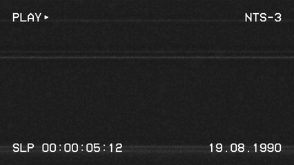 VHS video background. Glitch VHS effect with white noise. No signal, retro tape rewind frame. Old video effect on dark background. Vector