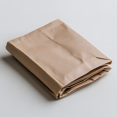 Folded kraft paper bag on white background, studio shot, packaging mockup