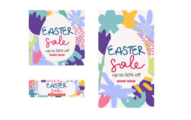 Easter Sale Banners – Colorful Spring Floral Design. Suitable for social media post, instagram story and web ads	
