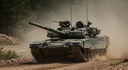 Military Tank Moves Across Dusty Terrain