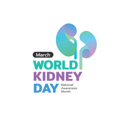 World Kidney Day concept illustrate with colors kidney graphic and text to become awareness. Important day on March.