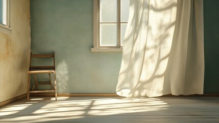 Quiet summer room with soft shadows and gentle light creating a serene atmosphere for relaxation and contemplation