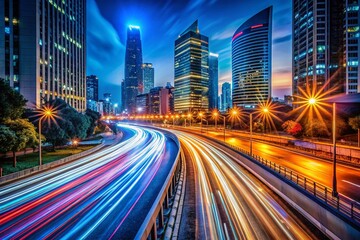 Fototapeta premium Long Exposure Light Trails Abstract Cityscape Night Photography