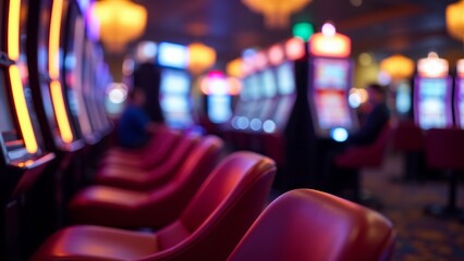 Slot Machines And Red Chairs In Casino