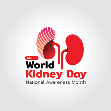World Kidney Day concept illustrate with colors kidney graphic and text to become awareness. Important day on March.