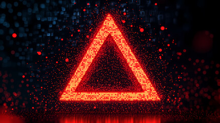 Red Triangle with Particles in Blue Background