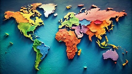 Color Coded World Map: High-Detail Geographic Continent Chart