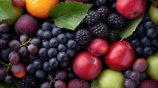 Fruits color&eacute;s: oranges juteuses, poire verte et framboises fruits rouges fra&icirc;s