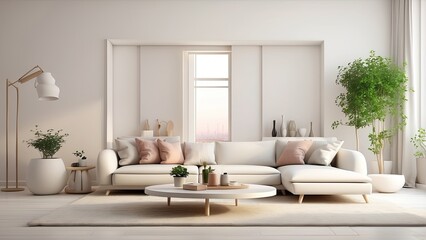 minimalist living room with white walls and a wooden floor.