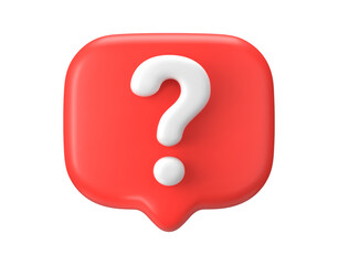 3d question mark. Red bubble ask. Speech sign for solving problems and getting an answer in support chat.