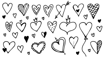 a set with simple hearts in doodle style