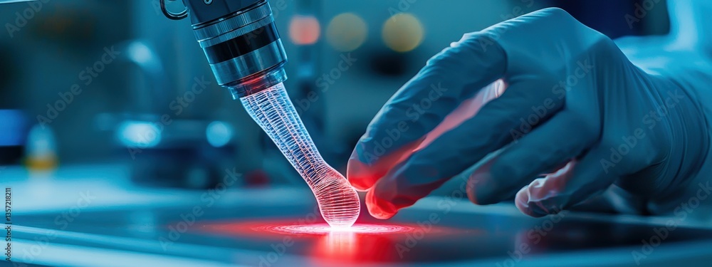 Aufkleber high-tech lab experiment with 3d printing and laser technology