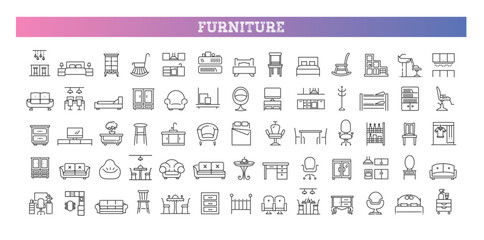 Set of outline furniture icons