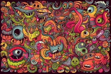 An abstract world of fantasies. A psychedelic kaleidoscope of creatures. generative AI