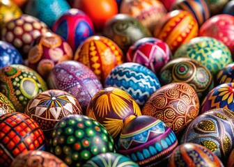Obraz premium Colorful Easter Eggs Arranged According to the Rule of Thirds - Stock Photo