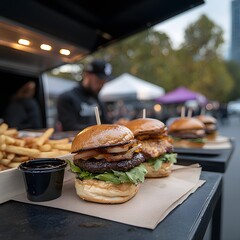 Gourmet Burgers, Park Food Truck, Autumn Market, Delicious Meal