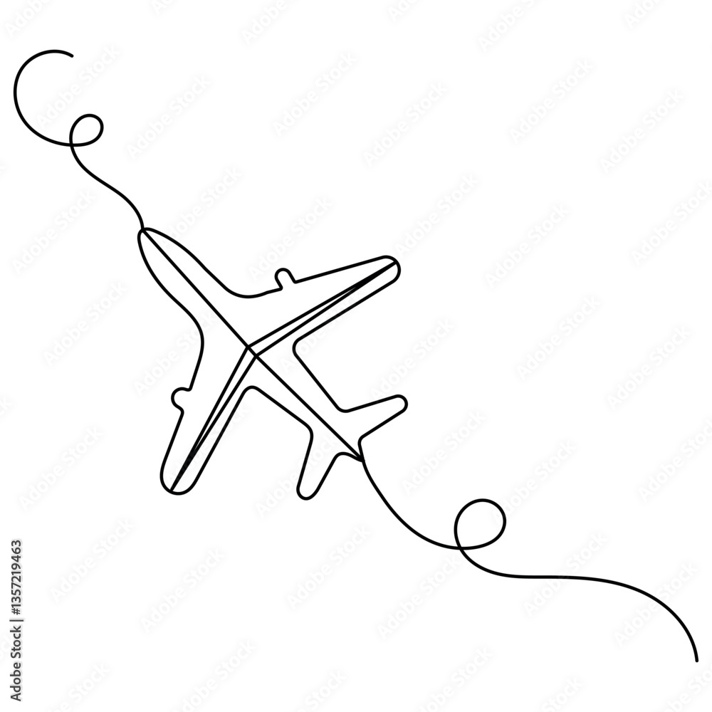 Poster airplane icon continuous one line drawing of outline vector illustration
